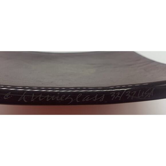 Signed Annieglass USA Fallen Leaf Cranberry Art Glass Slab Plate 8” 32/37 - Picture 6 of 7